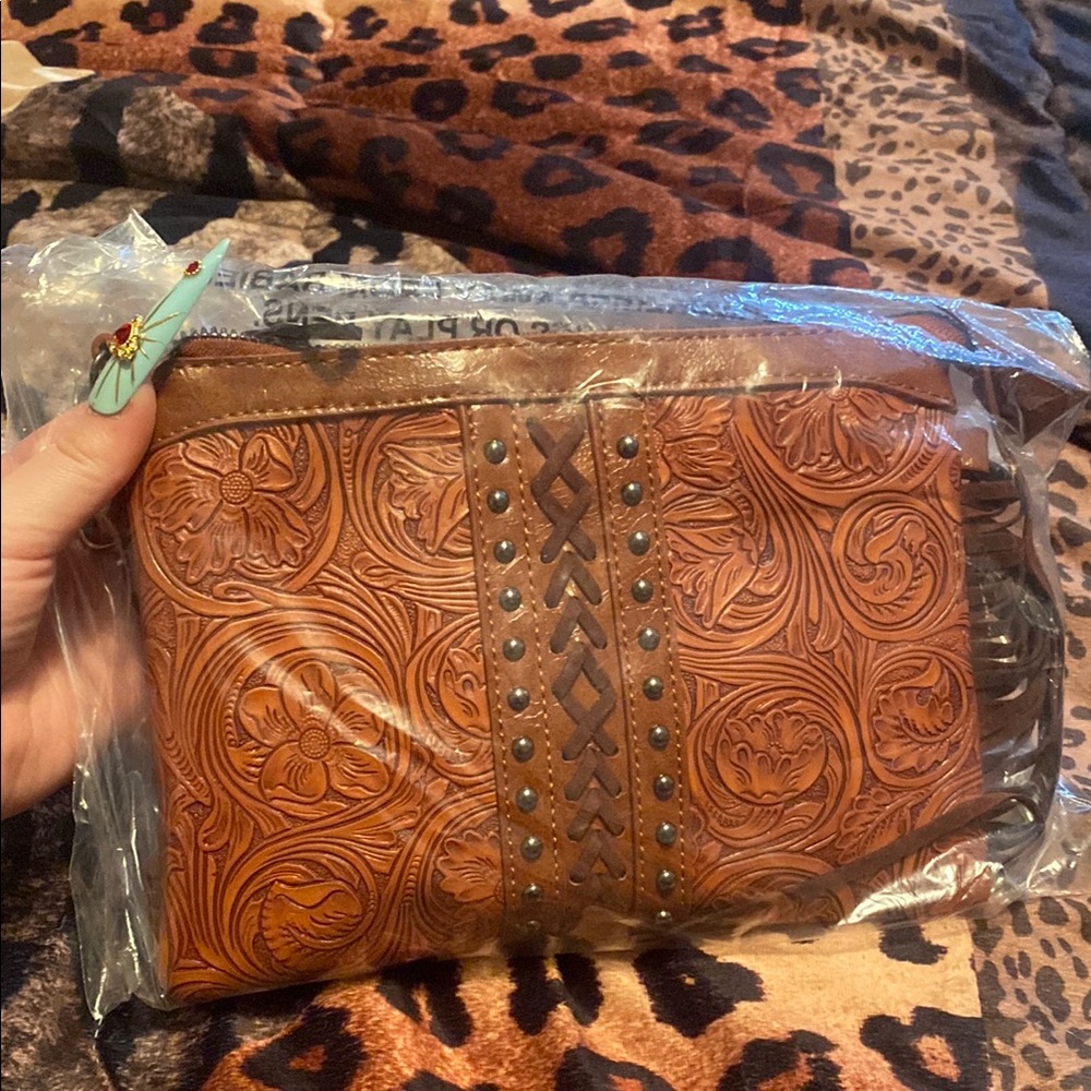 Brown Embossed Crossbody Bag